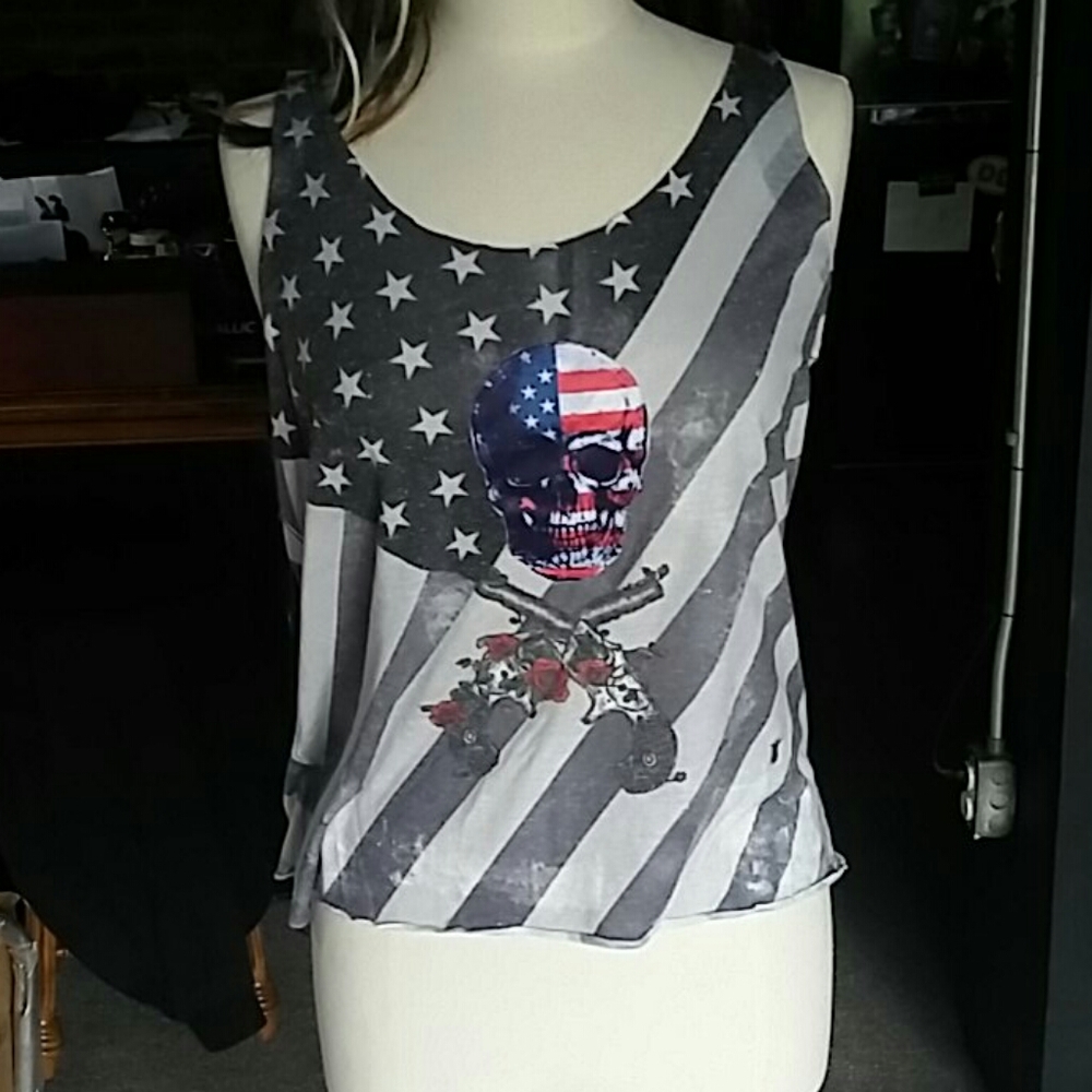 Skull with cross revolver tank top